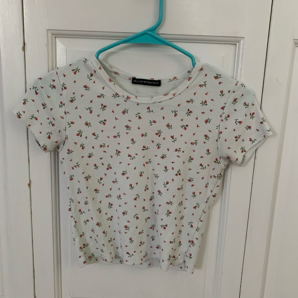 White And Red Flowered Brandy Melville Top